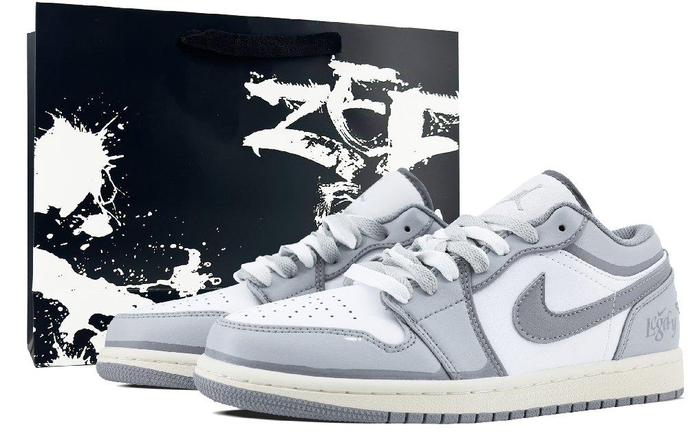 Jordan Air Jordan 1 Anti-Slip Wear-Resistant Low-Top Vintage Basketball Shoes Men's White Gray