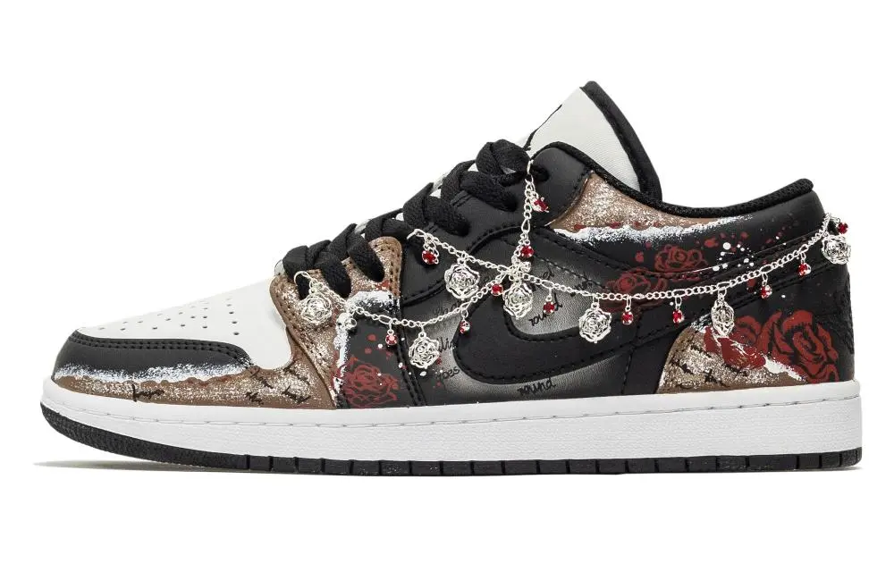Jordan Air Jordan 1 Fantasy, Love Rose Cushioning Low top Vintage Basketball Shoes Unisex Black