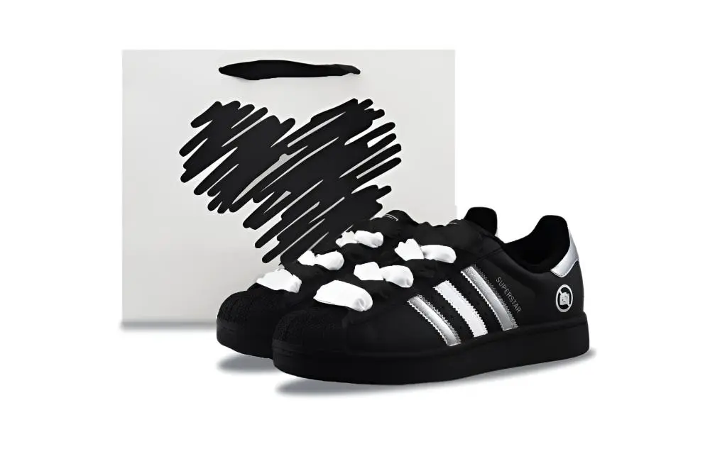 Adidas Originals Superstar 2 Abrasion Resistant Low top Skateboard Shoes Unisex Black Silver
