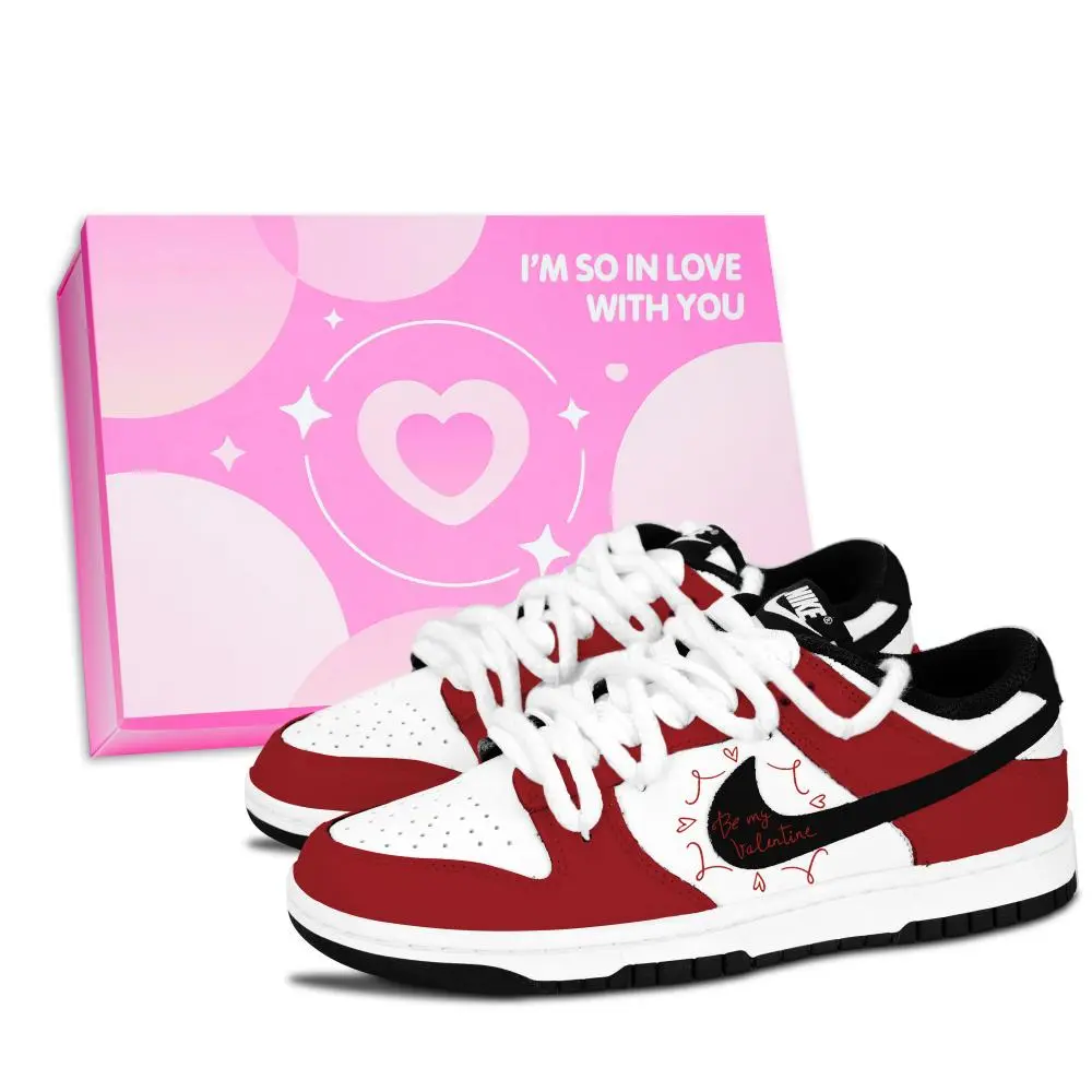 Nike Dunk Black White, Red Mood Boat Slip Resistant Abrasion Resistant Low top Skateboard Shoes Unisex