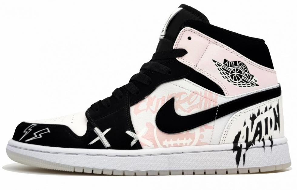 JORDAN Air JORDAN 1 Vintage Basketball Shoes Men Mid Top Light Pink/White