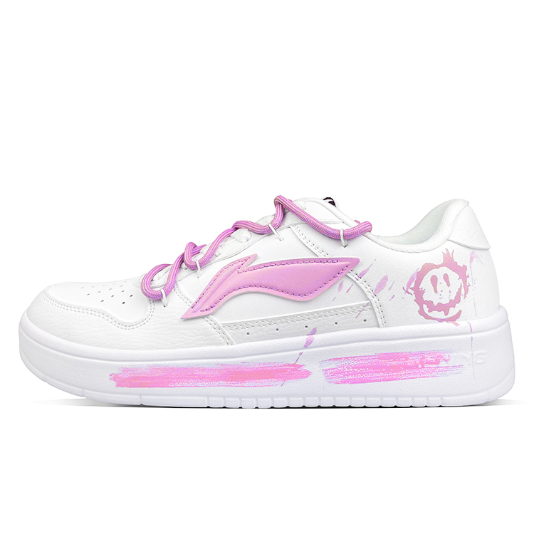 LiNing Pontoon Boats Anti-Slip And Wear-Resistant Breathable Low-Top Skateboard Shoes Women's White Pink