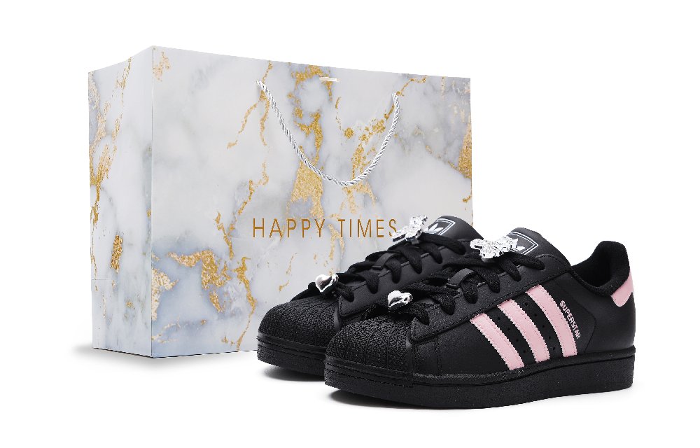 Adidas Originals Superstar 2 Abrasion Resistant Low Top Skateboard Shoes Unisex Black Pink