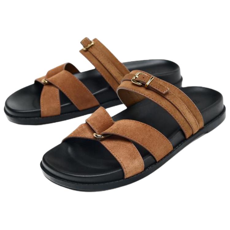 ZARA Slide Slippers Women's Dark Brown Yellow купить в интернет-магазине Yoocart с быстрой доставкой по России.