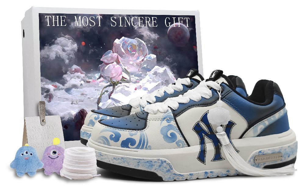 MLB New York Yankees Low-Top Skateboard Shoes Unisex Blue And White Porcelain