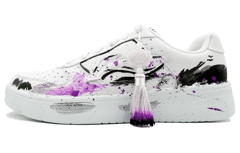 LiNing Pontoon Boats Slip Resistant, Abrasion Resistant, Breathable Low top Skateboard Shoes Unisex White Purple