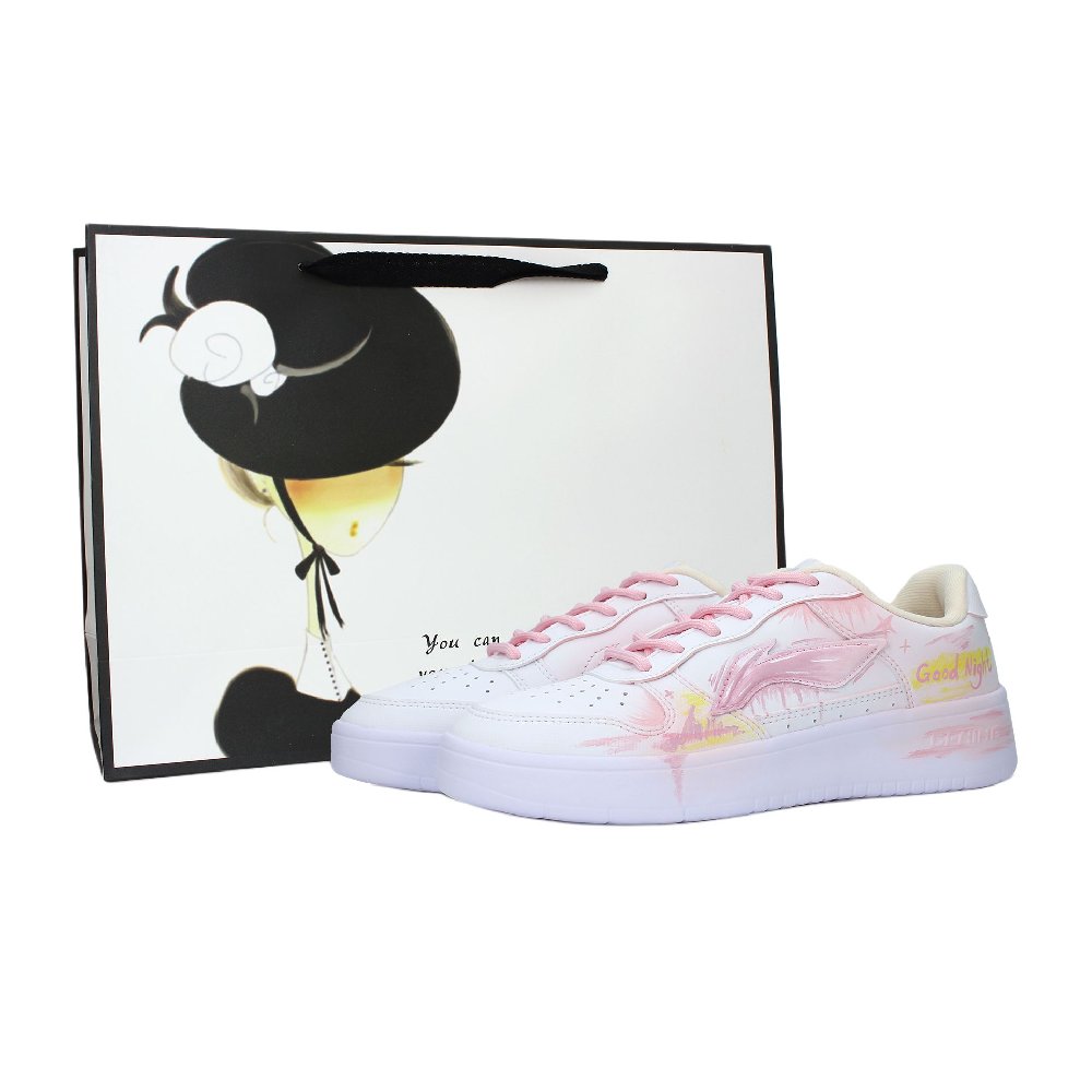 LiNing Pontoon Boats Abrasion Resistant, Lightweight, And Breathable Low Top Skateboard Shoes Women's White Pink