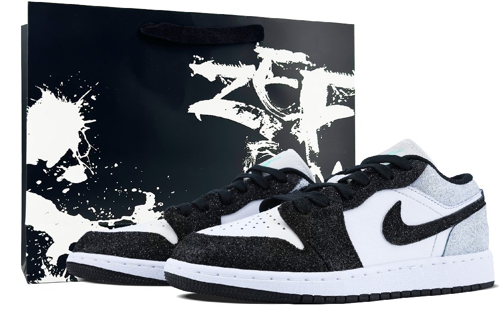 Jordan Air Jordan 1 Anti-Slip Wear-Resistant Low-Top Vintage Basketball Shoes GS Black Silver