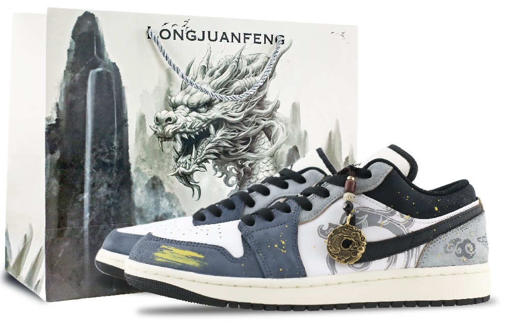 Jordan Air Jordan 1 Anti-Slip Wear-Resistant Low-Top Vintage Basketball Shoes Unisex Blue White