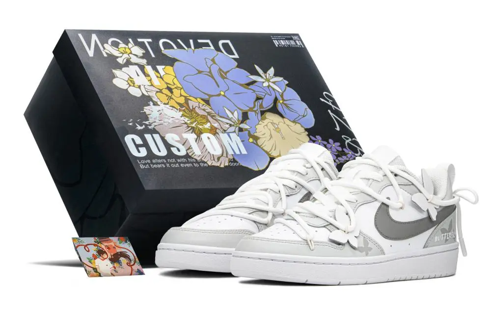 Nike Court Borough Anti-Slip And Wear-Resistant Lightweight Height Increasing Low-Top Skateboard Shoes GS Gray White