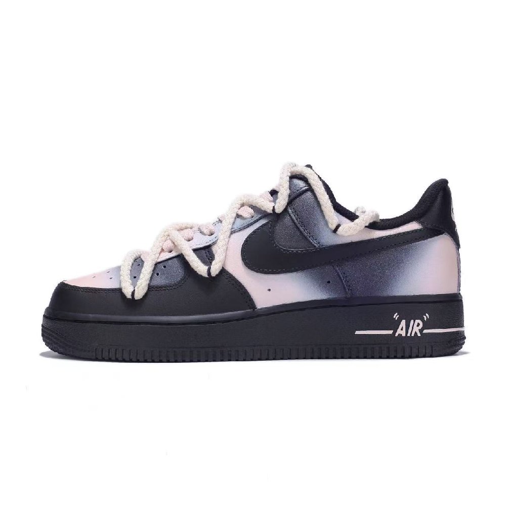 Nike Air Force 1 Abrasion Resistant Height Increasing Low Top Skateboard Shoes Unisex Black Pink Silver