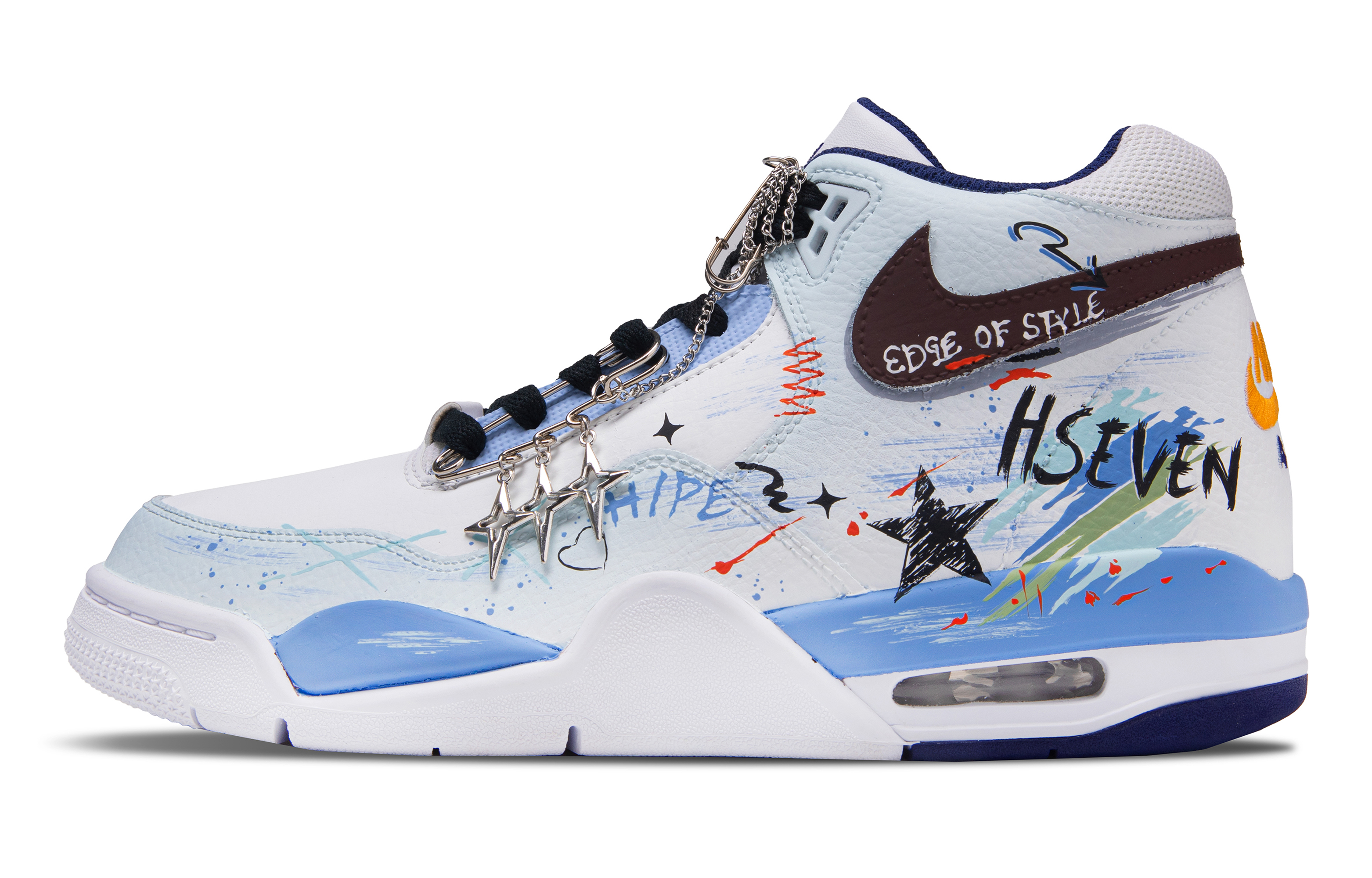 Nike Flight Legacy City Of The Night Abrasion Resistant Mid top Vintage Basketball Shoes Men's White Blue