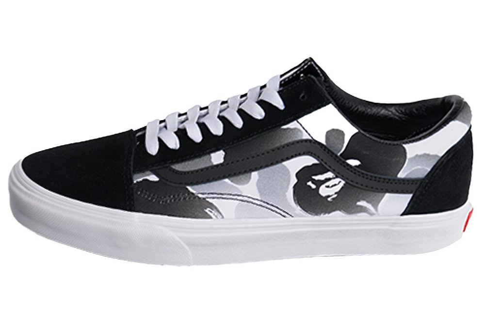 Bape x Vans Old Skool Cushioned Wear-Resistant Lightweight Low-Top Skateboard Shoes Unisex Black White
