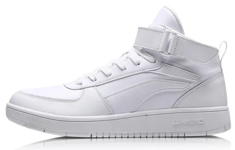 LiNing Knight Slip Resistant Shock Absorbers With Abrasion Resistant Properties Mid top Skateboard Shoes Men's White