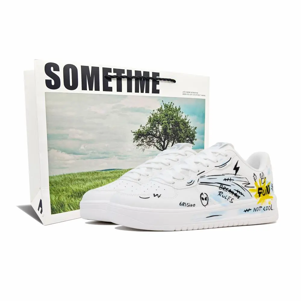 Anta Relaxed Slip Resistant Shock Absorbers Low Top Skateboard Shoes Men's Blue White Yellow