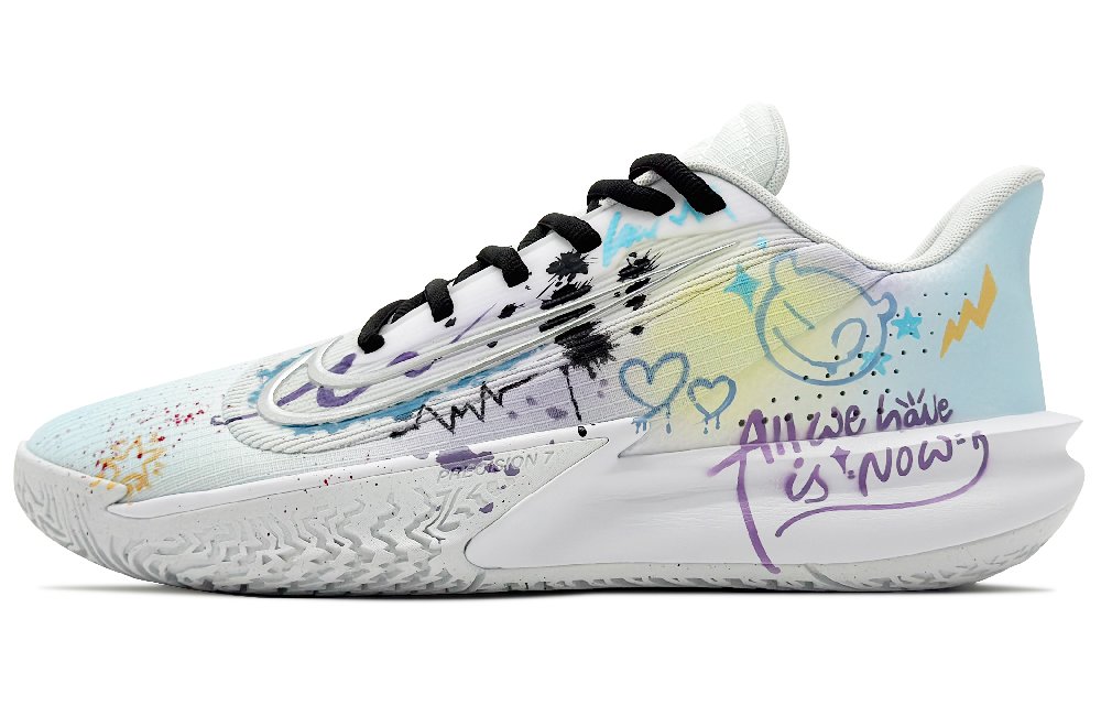 Nike Precision 7 Abrasion Resistant Low top Basketball Shoes Men's White Blue Purple