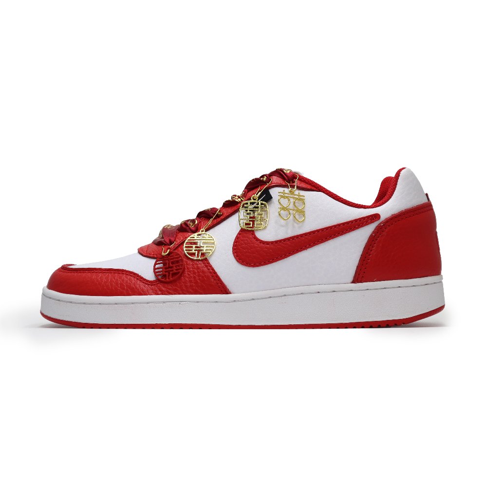 Nike EBERNON Anti-Slip Wear-Resistant Low-Top Skateboard Shoes Men's White Red