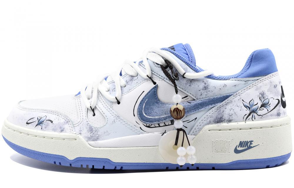 Nike Full Force Low Box Action, Magnolia, New Chinese Style Cushioning Low Top Skateboard Shoes Men's Blue White