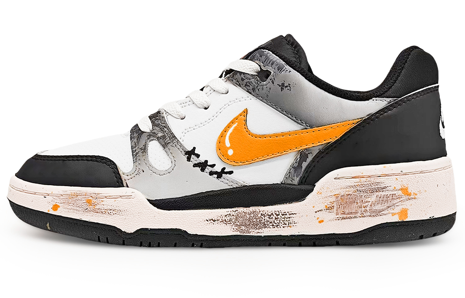 Nike Full Force SIN3A Spacewalk Abrasion Resistant Low top Skateboard Shoes Men's Black White Orange