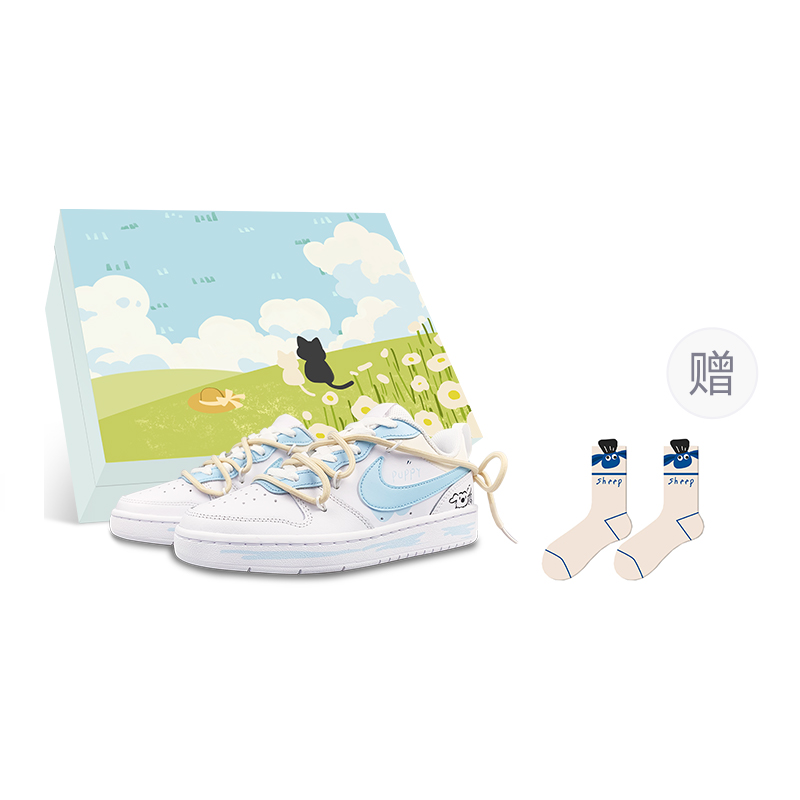 Nike Court Borough Low Low-Top Skateboard Shoes GS White Blue Yellow