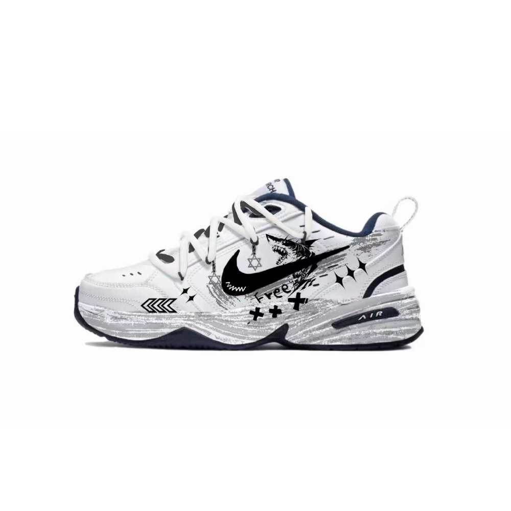 Nike Air Monarch 4 Crisis Anti-Slip Wear-Resistant Low-Top Chunky Sneakers Unisex Black White