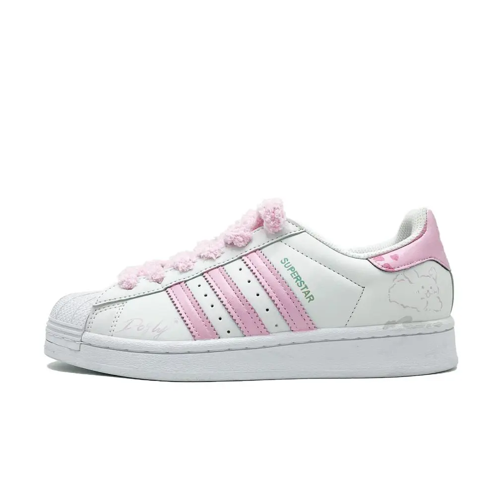 Adidas Originals SUPERSTAR Flying Puppy Cushioning, Wear Resistant Low top Skateboard Shoes Unisex White Pink