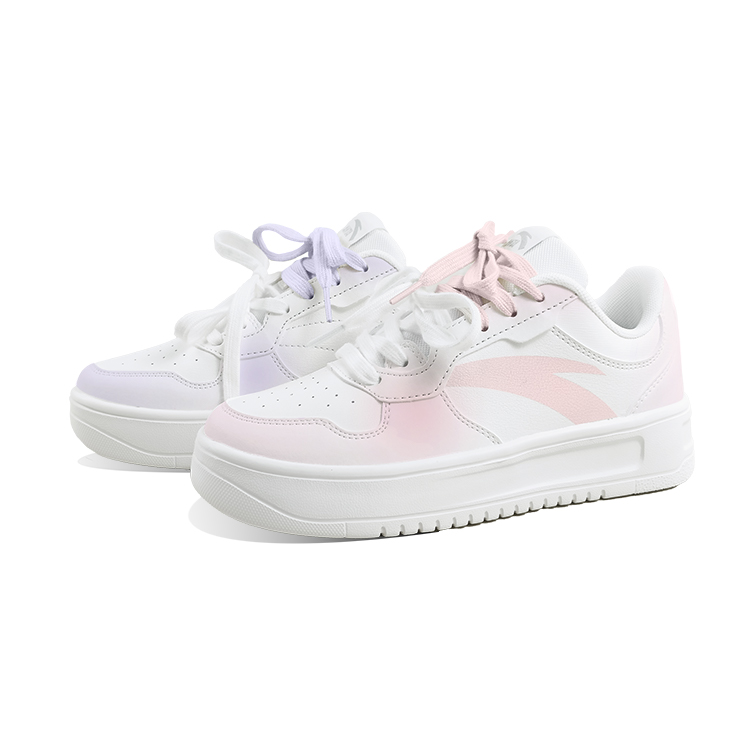 Anta Relaxed Anti Slip Wear Resistant Low Top Skateboard Shoes Unisex Pink Purple Mismatched