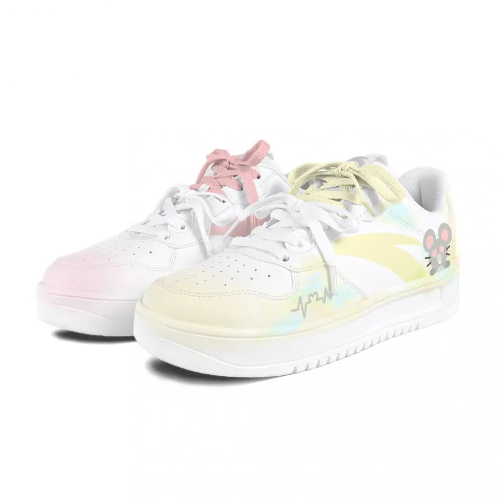 Anta Relaxed Abrasion Resistant Lightweight Slip Resistant Low top Skateboard Shoes Unisex Yellow Pink Mismatched