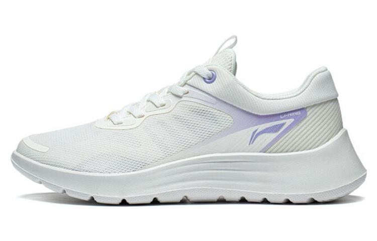 LiNing Cushioned Slip Resistant Abrasion Resistant Breathable Low Top Casual Running Shoes Women's White Purple