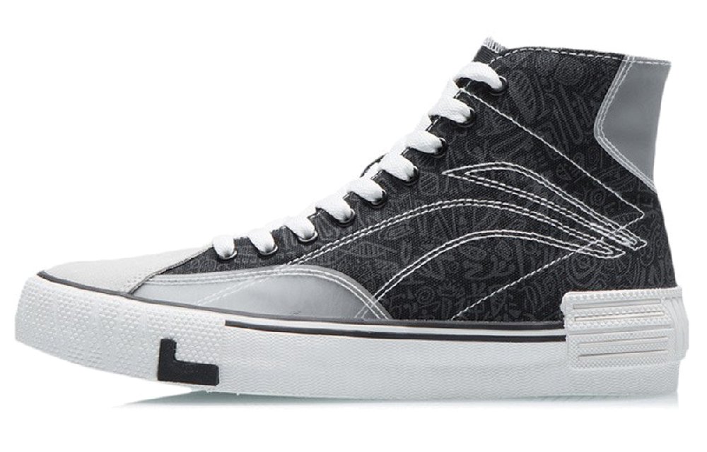 LiNing Wave Canvas Hi Lightweight Anti Slip High Top Skateboard Shoes Women's Black White