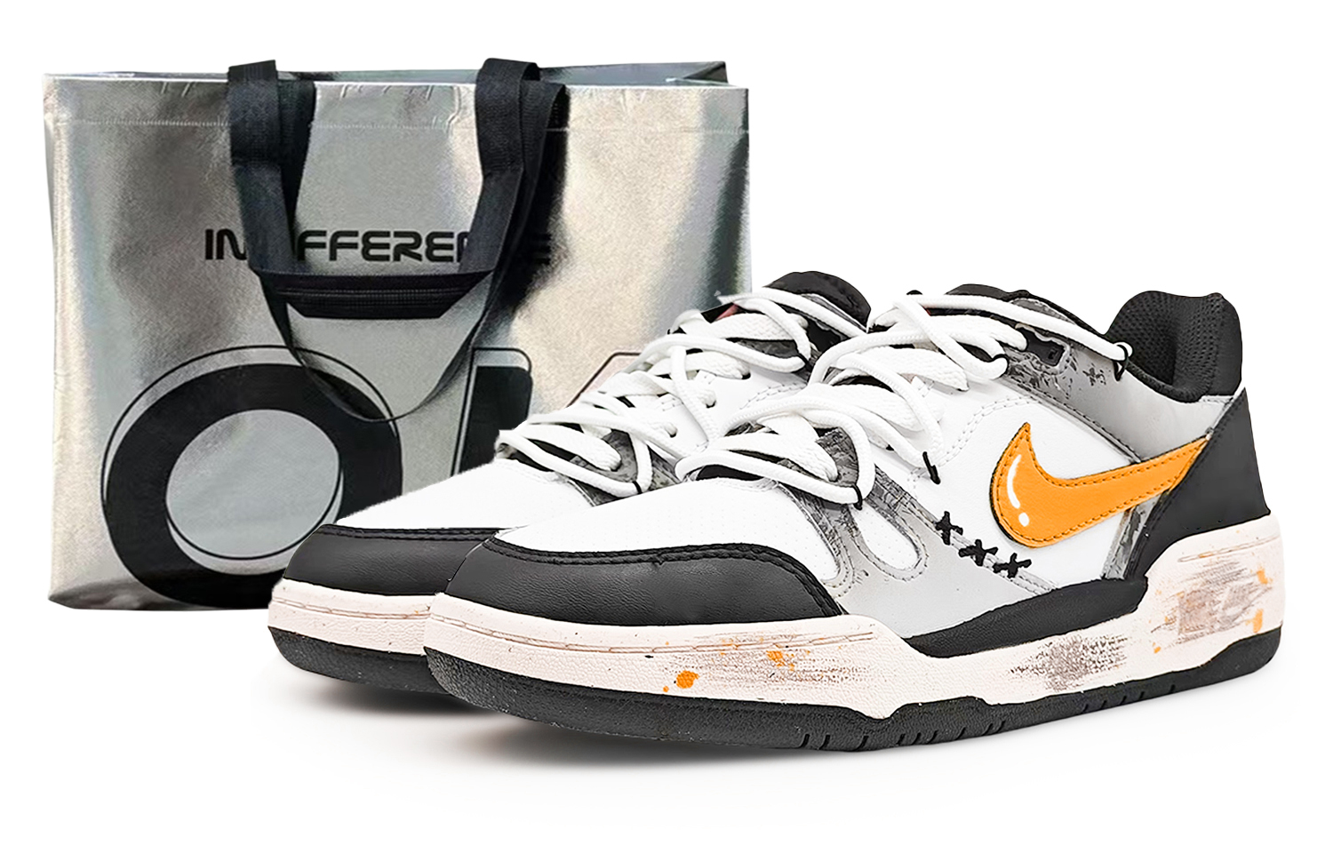 Nike Full Force SIN3A Spacewalk Abrasion Resistant Low top Skateboard Shoes Men's Black White Orange