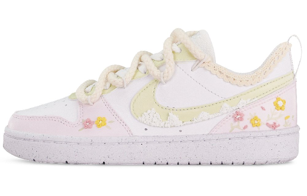 Nike Court Borough Small White Shoes Anti-Slip Wear-Resistant Low-Top Skateboard Shoes GS Pink Yellow