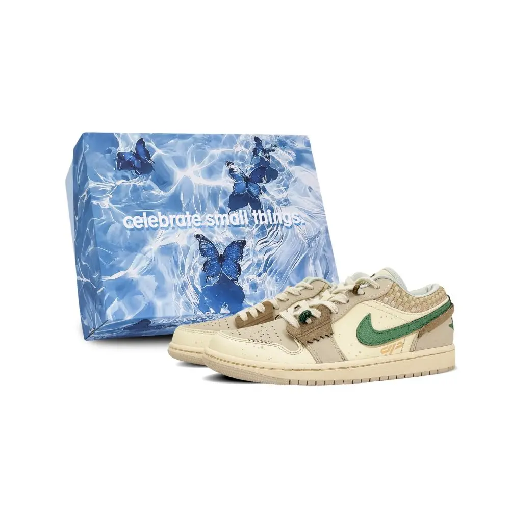 Jordan Air Jordan 1 Abrasion Resistant Low Top Vintage Basketball Shoes Unisex Green Brown