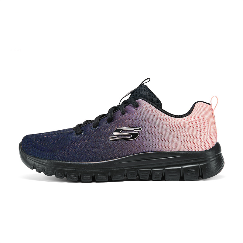 Skechers Graceful Cushioned Wear-Resistant Breathable Low-Top Running Shoes Women's Black Pink