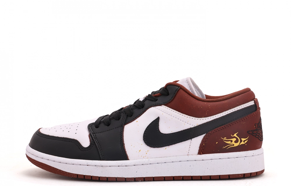 Jordan Air Jordan 1 Abrasion Resistant Coverage Low top Vintage Basketball Shoes Unisex Black Red White