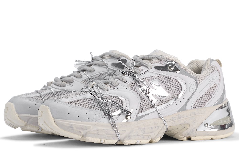 New Balance NB 530 Anti Slip Wear Resistant Breathable Lightweight Low Top Running Shoes Unisex Silver White