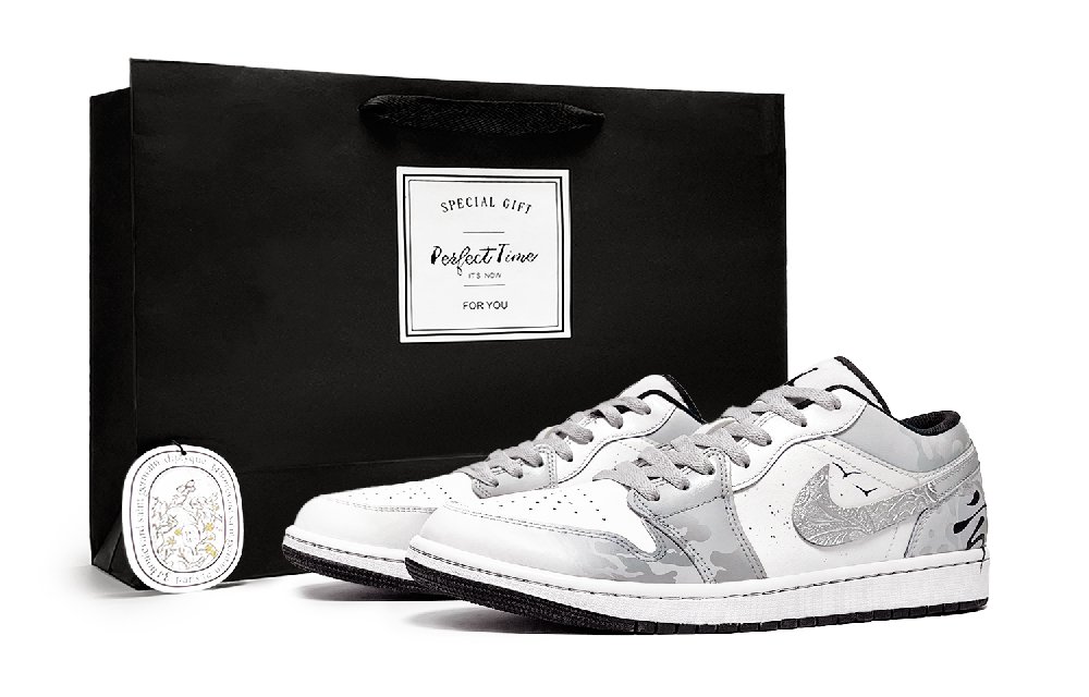 Jordan Air Jordan 1 Cloud Feather Shadow Shock Absorbers Low Top Vintage Basketball Shoes Men's Black White Gray
