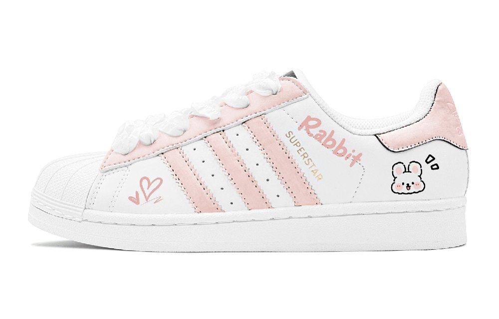 Adidas Originals Superstar Gift, Cute Bunny Low Top Casual Skateboard Shoes Unisex Pink White