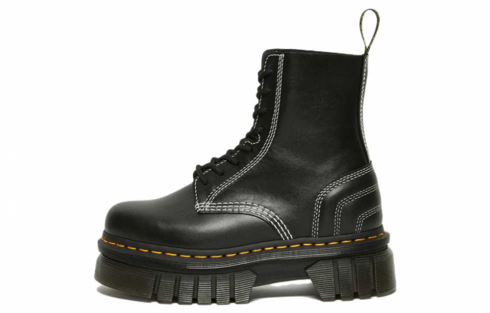 Dr. Martens Audrick 8 eye White Stitch Leather Platform Boots 'Black'