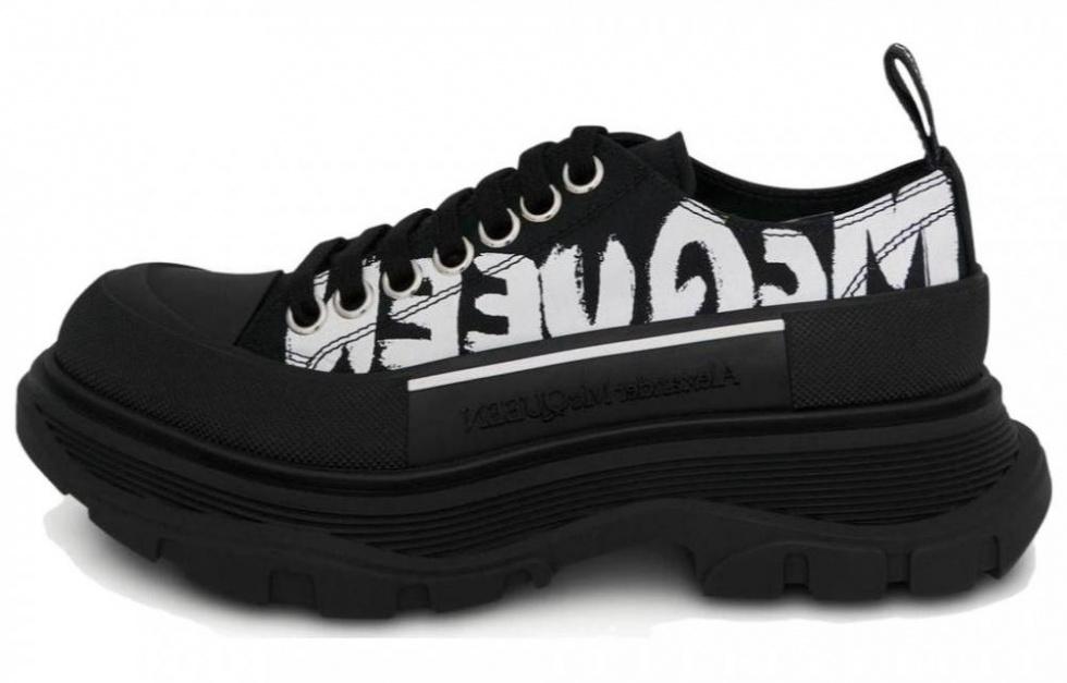 Alexander McQueen Tread Slick Low Lace Up Canvas Graffiti 'Black White' Women's