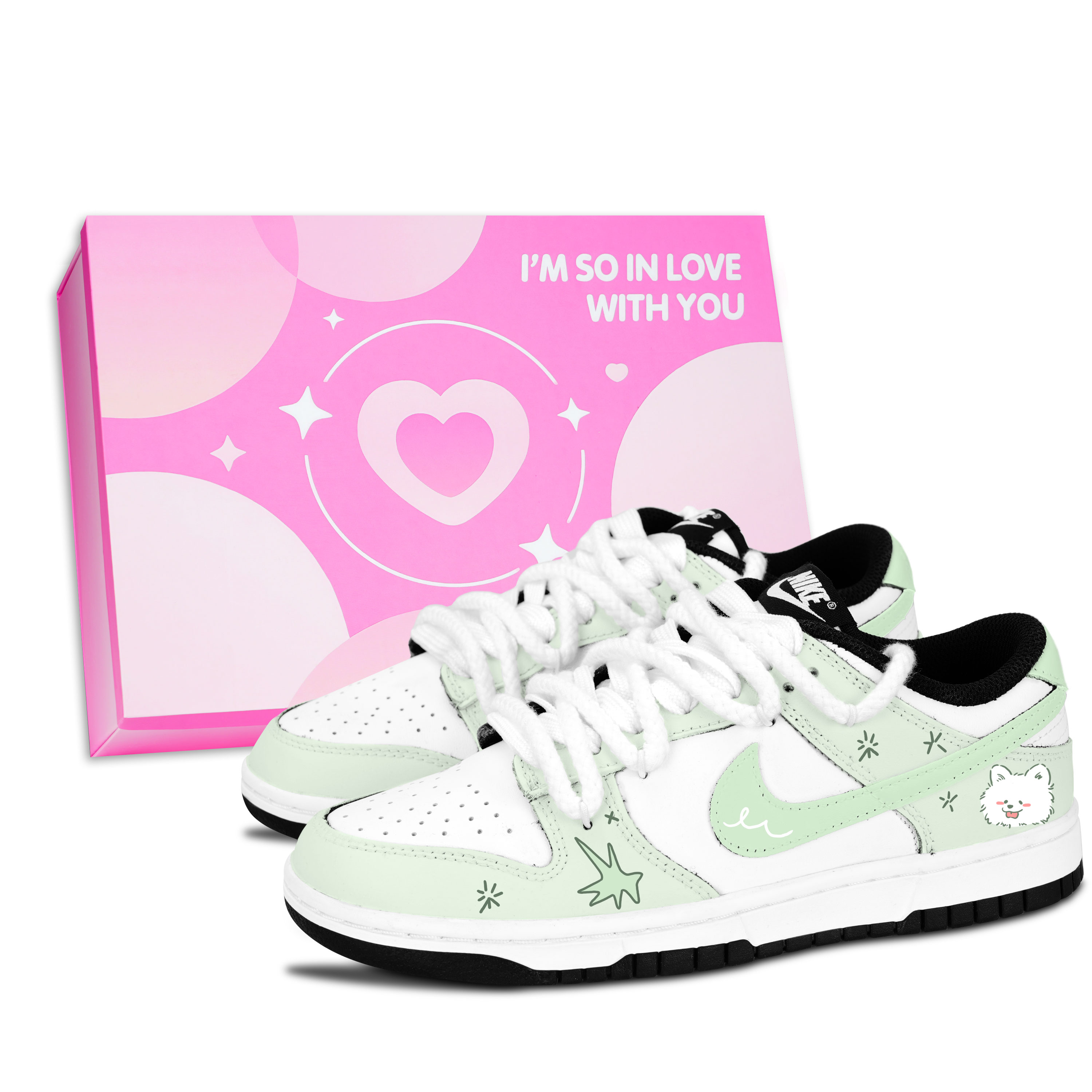 Nike Dunk Black White, Green Series Cute Star Slip Resistant Abrasion Resistant Low top Skateboard Shoes Unisex Green