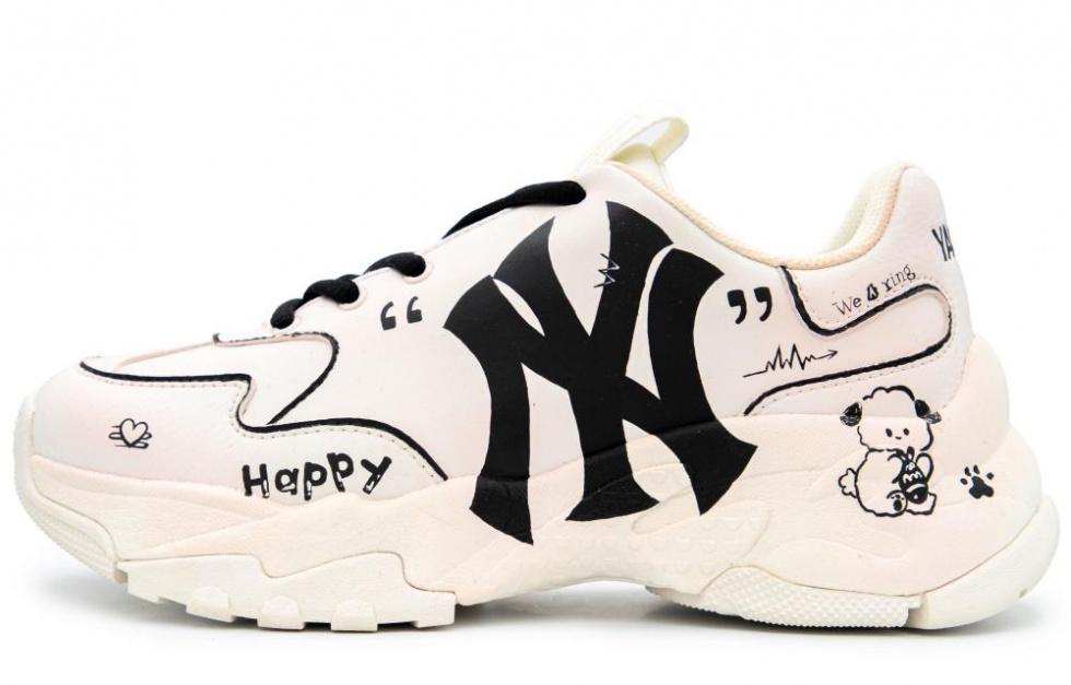 MLB Big Ball Chunky White Peach Journal Lightweight Height Increasing Low-Top Chunky Sneakers Unisex White Pink