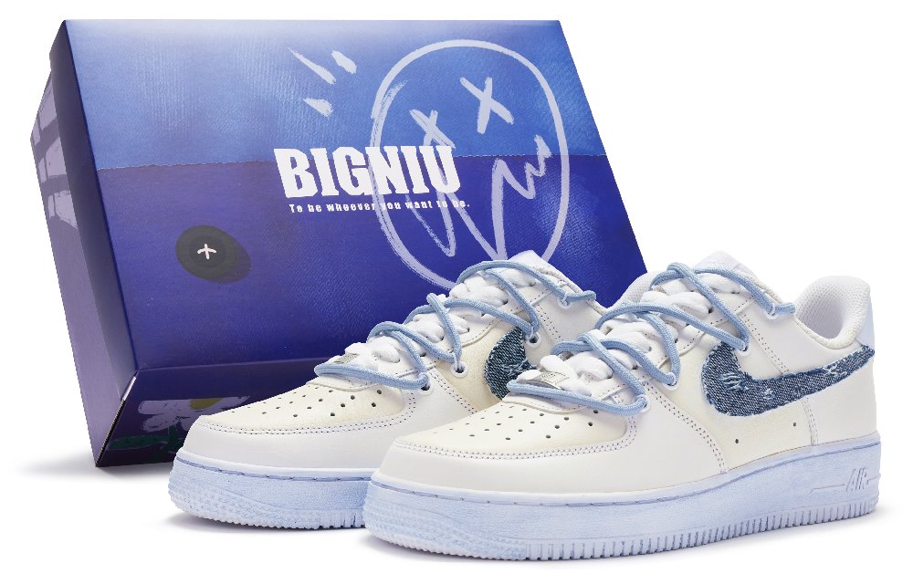 Nike Air Force 1 Skateboard Shoes Men's Beige White Blue