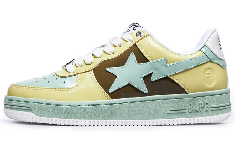A BATHING APE Bape STA Stylish Skateboarding Shoes Men's Yellow Green Brown
