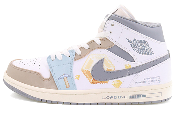 Jordan Air Jordan 1 Mid Abrasion-Resistant High-Top Vintage Basketball Shoes Men's White Gray