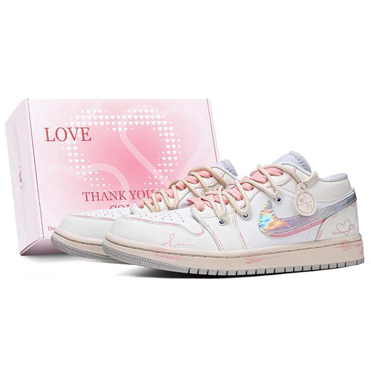 Jordan Air Jordan 1 Low top Vintage Basketball Shoes Women's Beige Pink