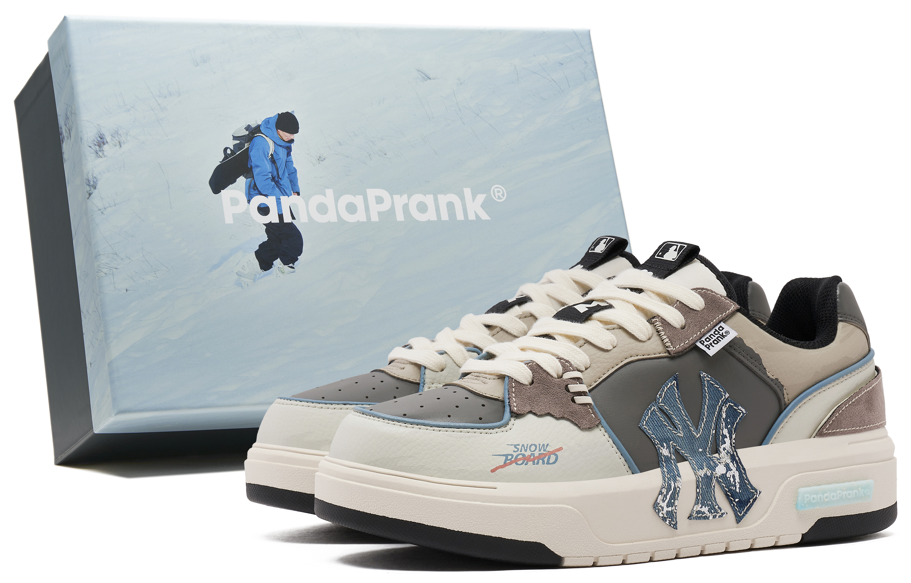 MLB New York Yankees Height Increasing Low-Top Skateboard Shoes Unisex Gray Brown