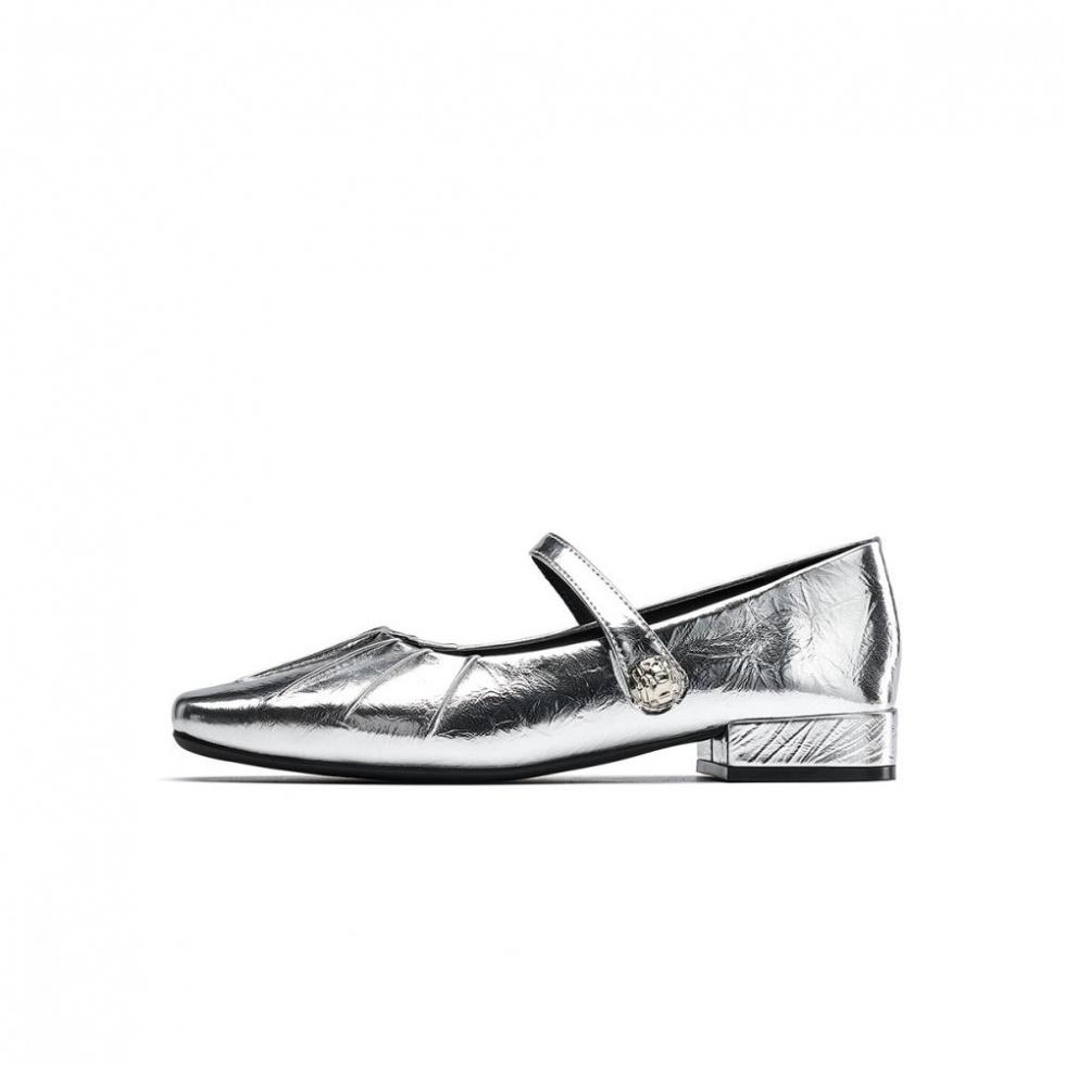 EBLAN Block Heel Mary Jane Shoes Women's Silver