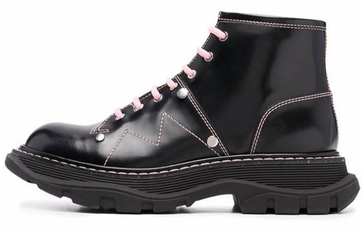 Alexander McQueen Contrast Stitch Tread Lace Up Boots 'Black Pink' Women's