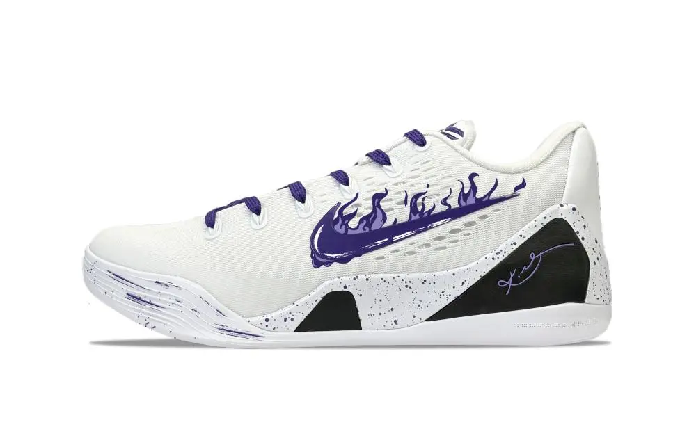 Nike Kobe 9 YDCC Purple Flame Slip Resistant Abrasion Resistant Low top Basketball Shoes Unisex White Purple